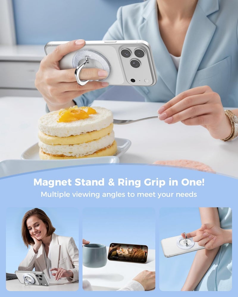 SUPERONE for MagSafe Phone Grip, Adjustable Magnetic Phone Ring Holder Removable Finger Phone Ring Kickstand Compatible with MagSafe Accessories Only for iPhone 16 & 15 & 14 & 13 & 12 (Silver) - Image 5